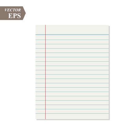 Vector realistic lined paper sheet with margins. Copybook, notebook or exercise book blank page, school organizer mockup or template for your text eps10のイラスト素材