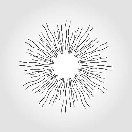 Sun burst, star burst sunshine. Radiating from the center of thin beams, lines.のイラスト素材