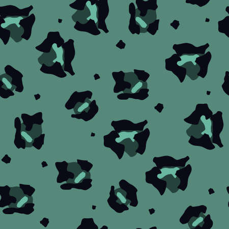 Leopard pattern. Seamless vector print. Realistic animal texture. Black and green spots on a green...