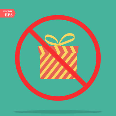 No Gift box sign icon. Present symbol. Yellow prohibition sign. Stop symbol. Vector illustration eps 10のイラスト素材