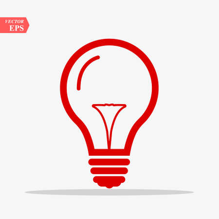Red Bulb light vector icon. Lighting Electric lamp. Electricity, shine. Light Bulb icon vector, isolated on background.のイラスト素材