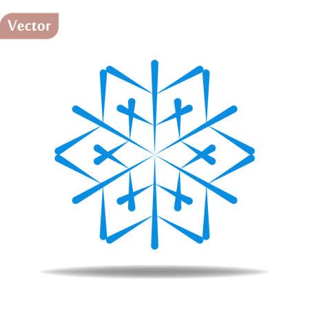 Snowflake icon. Blue silhouette snow flake sign, isolated on white background. Flat design. Symbol of winter, frozen, Christmas, New Year holiday. Graphic element decoration. Vector illustrationのイラスト素材