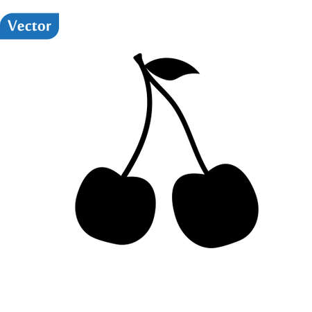 Cherry icon. Cherry isolated black sign on white background. Symbol cherry with leaf. Vector illustrationのイラスト素材