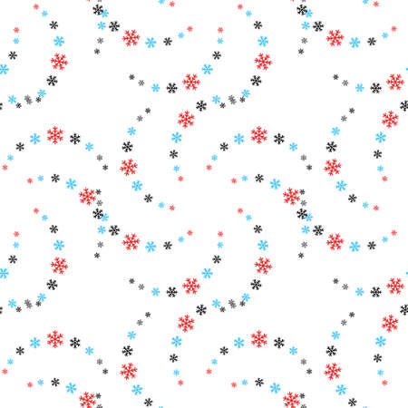 Colorful snowflakes seamless pattern on white. Winter endless backgroundのイラスト素材