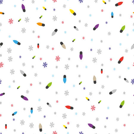 Vector red and blue Christmas lights garland on white background seamless patternのイラスト素材