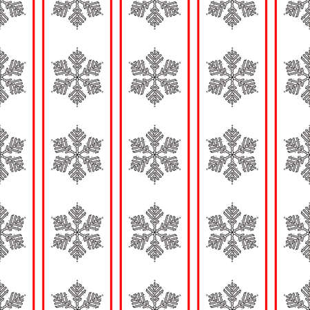 Black snowflake seamless pattern on striped background. Vector illustration. Beautiful Christmas background.のイラスト素材