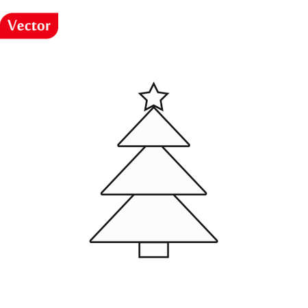 Line christmas tree icon, vector flat design symbol isolated on white background.のイラスト素材