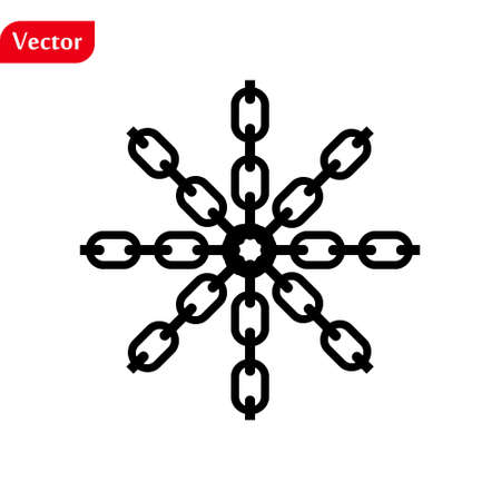 snowflake with chain style icon, vector simple flat single color isolated on white. Christmas winter holiday theme decorative design element.のイラスト素材
