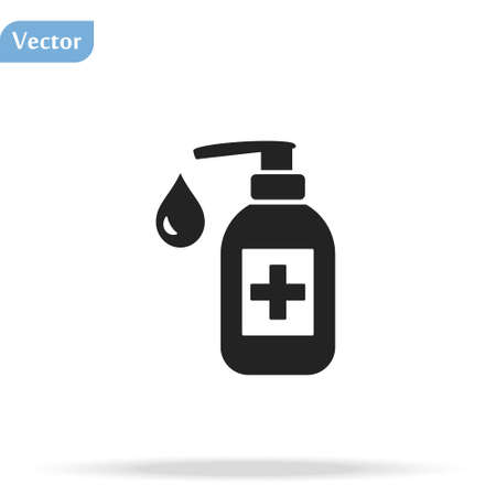 Antibacterial hand sanitizer, disinfection gel line icon, outline vector sign, linear style pictogram isolated on white. Symbol,  illustration. Editable stroke. Pixel perfectのイラスト素材