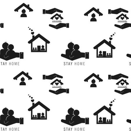 staying at home with self quarantine to help slow outbreak and protect virus spread. seamless repeating pattern background, illustration virus coronavirus 2019-nCoV on white background, Covid 19のイラスト素材