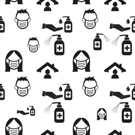 staying at home with self quarantine to help slow outbreak and protect virus spread. seamless repeating pattern background, illustration virus coronavirus 2019-nCoV on white background, Covid 19,のイラスト素材