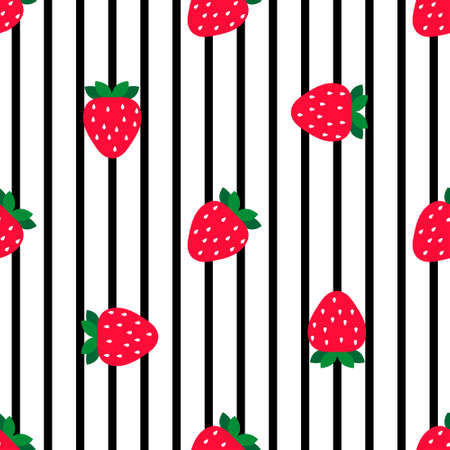 Seamless pattern cute strawberry with leaf on white backgound. Vector illustration.のイラスト素材