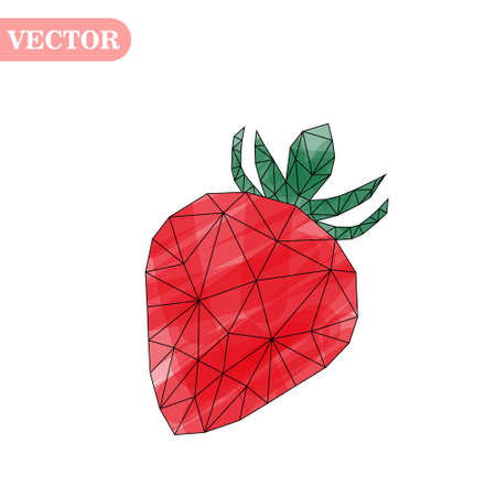 Vector illustration of strawberry in low poly style on white background. Isolated picture of red berry eps10のイラスト素材