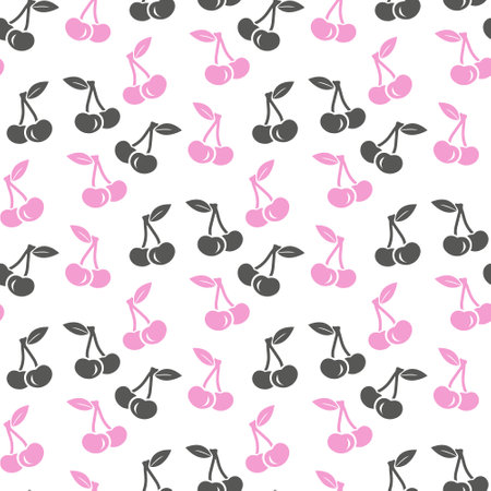 Cute cherry seamless pattern. Good for textile, wrapping, wallpapers, etc. Sweet red ripe cherries isolated on white background. Vector illustration.のイラスト素材