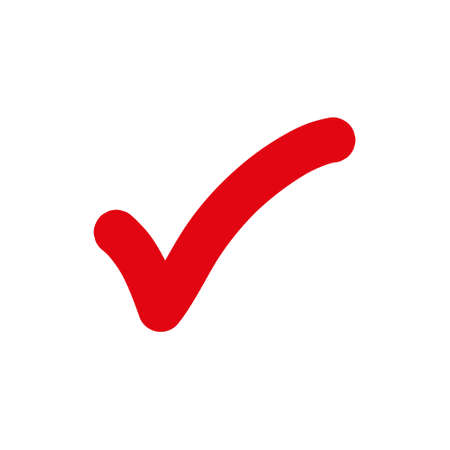 Red check mark icon. Tick symbol in red color, vector illustration.のイラスト素材