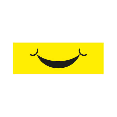 Smile icon template design. Smiling emoticon vector logo on yellow background. Face line art style - Vectorのイラスト素材