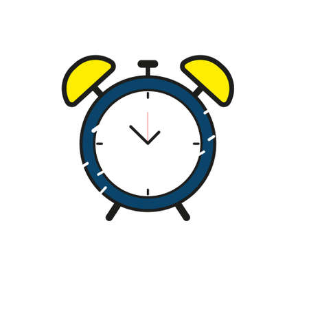 Alarm clock icon with long shadow. Flat design style. Clock silhouette. Simple icon. Modern flat icon in stylish colors. Web site page and mobile app design element.のイラスト素材