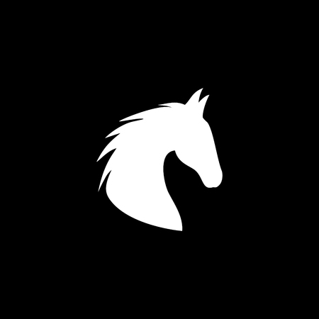 Horse head silhouette icon on black background.のイラスト素材