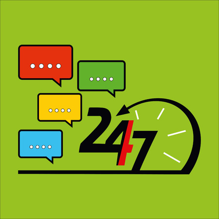24/7.Service and support for customers. 24 hours a day and 7 days a week iconのイラスト素材
