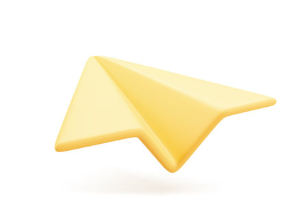 3D Cartoon Paper Plane in Yellow Color Isolated on White Background. Icon of Social Networks.Vector Illustration of 3d Render.のイラスト素材
