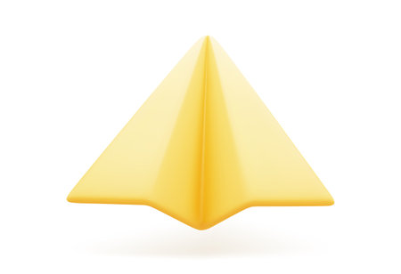 3D Cartoon Paper Plane in Yellow Color Isolated on White Background. Icon of Social Networks.Vector Illustration of 3d Render.のイラスト素材