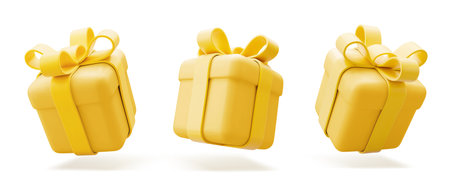 3D Vector illustration gift box. Christmas, new year, sale, shopping. Present box with bows ribbons. Giftbox for valentine, birthday, holiday.のイラスト素材