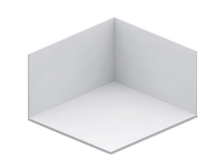 Vector 3D exhibition booth. Showroom. Square corner. Empty geometric square. Blank box template. White blank exhibition stand. Presentation event room.のイラスト素材