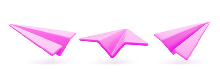 3D Cartoon Paper Plane Isolated on White Background. Icon of Social Networks.Vector Illustration of 3d Render.のイラスト素材
