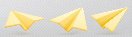 3D Cartoon Paper Plane in Yellow Color. Icon of Social Networks.Vector Illustration of 3d Render.のイラスト素材