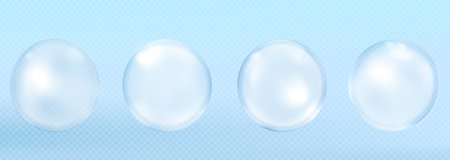 Collagen serum bubbles on blue background. Cosmetic essence. Concept skincare cosmetics solution. Vector realistic illustrationのイラスト素材