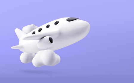 3D white airplane. Icon, for international air travel, travel concepts. Vector illustration.