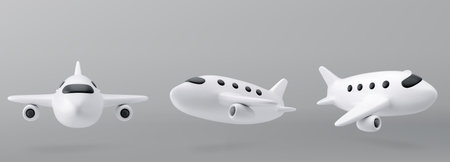 3D white airplane. Icon, for international air travel, travel concepts. Vector illustration.