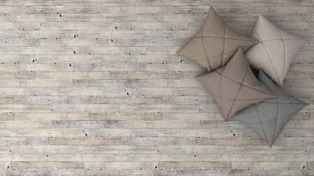 Stylish background with parquet and soft pillows, top viewの写真素材