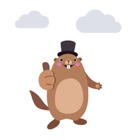 Vector illustration of groundhog showing thumbs up gesture. Flat styleのイラスト素材