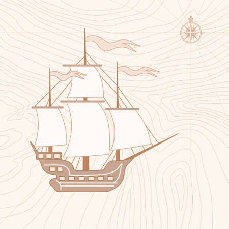Vector illustration of sailing ship in retro styleのイラスト素材