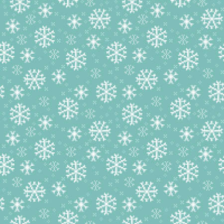 Vector seamless pattern with snowflakes in Pixel-Art style for Christmas and winter backgroundのイラスト素材