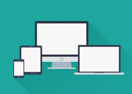 Vector set of different gadgets in flat style with blank screensのイラスト素材
