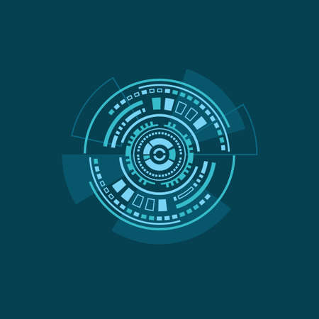 Vector illustration of abstract futuristic HUD interface on blue background. Plane colorsのイラスト素材
