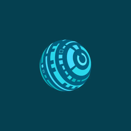 Vector illustration of futuristic spherical Head-Up Display on blue background. Plane colorsのイラスト素材