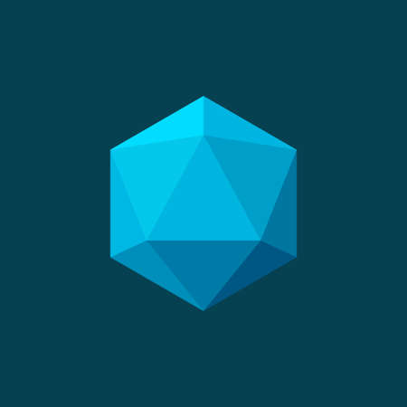 Vector illustration of icosahedron on blue background. Plane colorsのイラスト素材