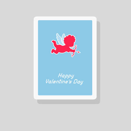Vector illustration of Valentine's Day greeting card with Cupid silhouette. Minimalist designのイラスト素材