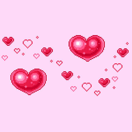 Vector illustration of hearts for Valentine's Day greetings in Pixel-Art styleのイラスト素材