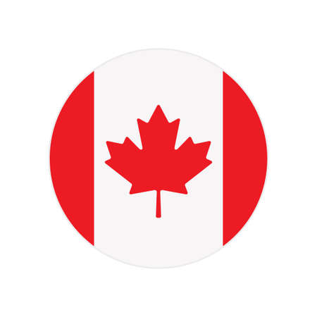 Vector simple round icon, button or badge with National Canada flag isolated on white backgroundのイラスト素材