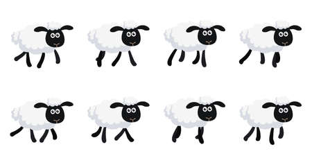 Vector illustration of cartoon trotting sheep sprite sheet isolated on white background. Can be used for GIF animationのイラスト素材