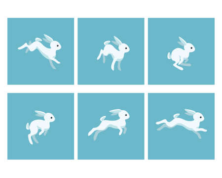 Vector illustration of cartoon running rabbit sprite sheet. Can be used for GIF animationのイラスト素材