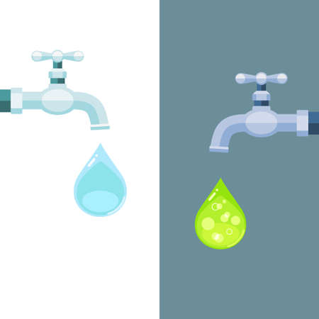Vector illustration of water taps with clean and toxic dropsのイラスト素材