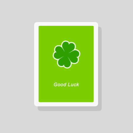Vector illustration of Good Luck greeting card with stylized four leaf clover on green background. Minimalist styleのイラスト素材