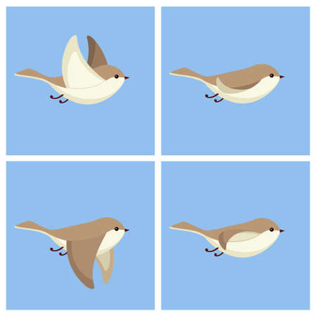 Vector illustration of cartoon little flying bird sprite sheet. Can be used for GIF animationのイラスト素材