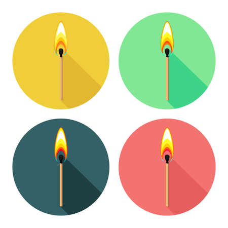 Round icons with burning match isolated on whiteのイラスト素材