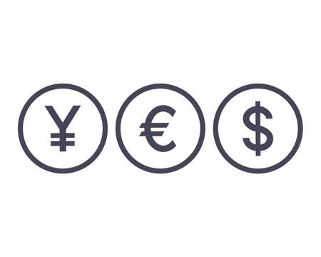 Word YES currency icons. Yen, Euro, Dollar symbolsのイラスト素材